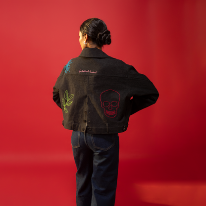 Co-exist Cropped Denim Jacket With Logo