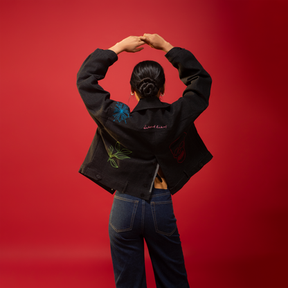Co-exist Cropped Denim Jacket With Logo